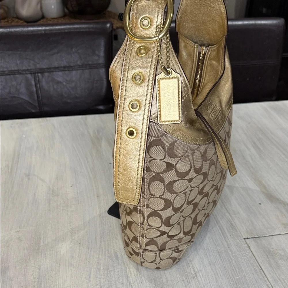 Coach Bleeker Signature Gold and Tan Hobo Bag- EUC